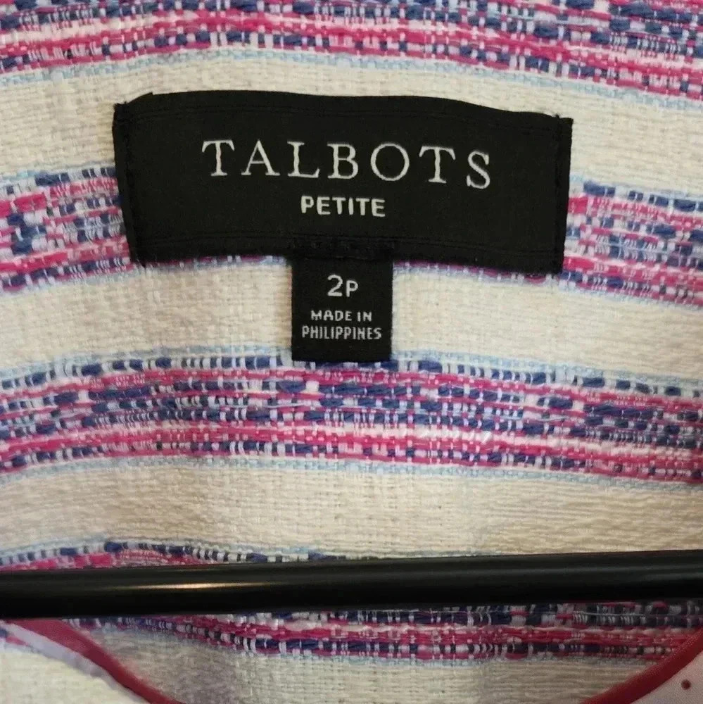 Talbots Palazzo Stripe Blazer Purple Pink White Peplum business casual Size 2P - Picture 4 of 4